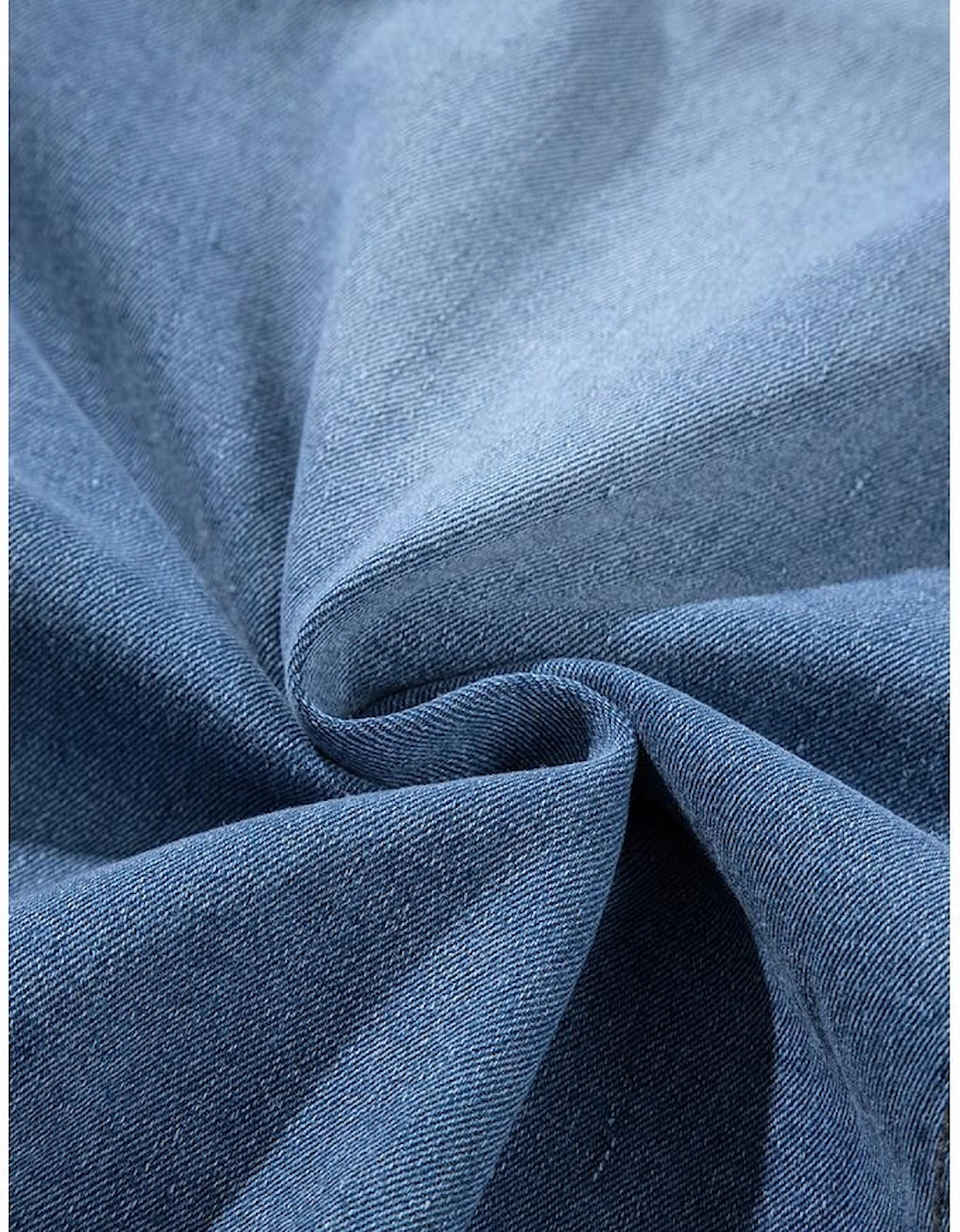 Light Blue Frayed Slit Asymmetric Denim Midi Skirt