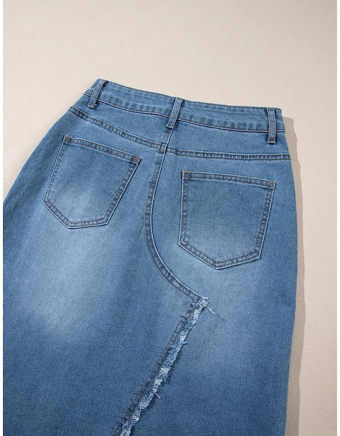 Light Blue Frayed Slit Asymmetric Denim Midi Skirt