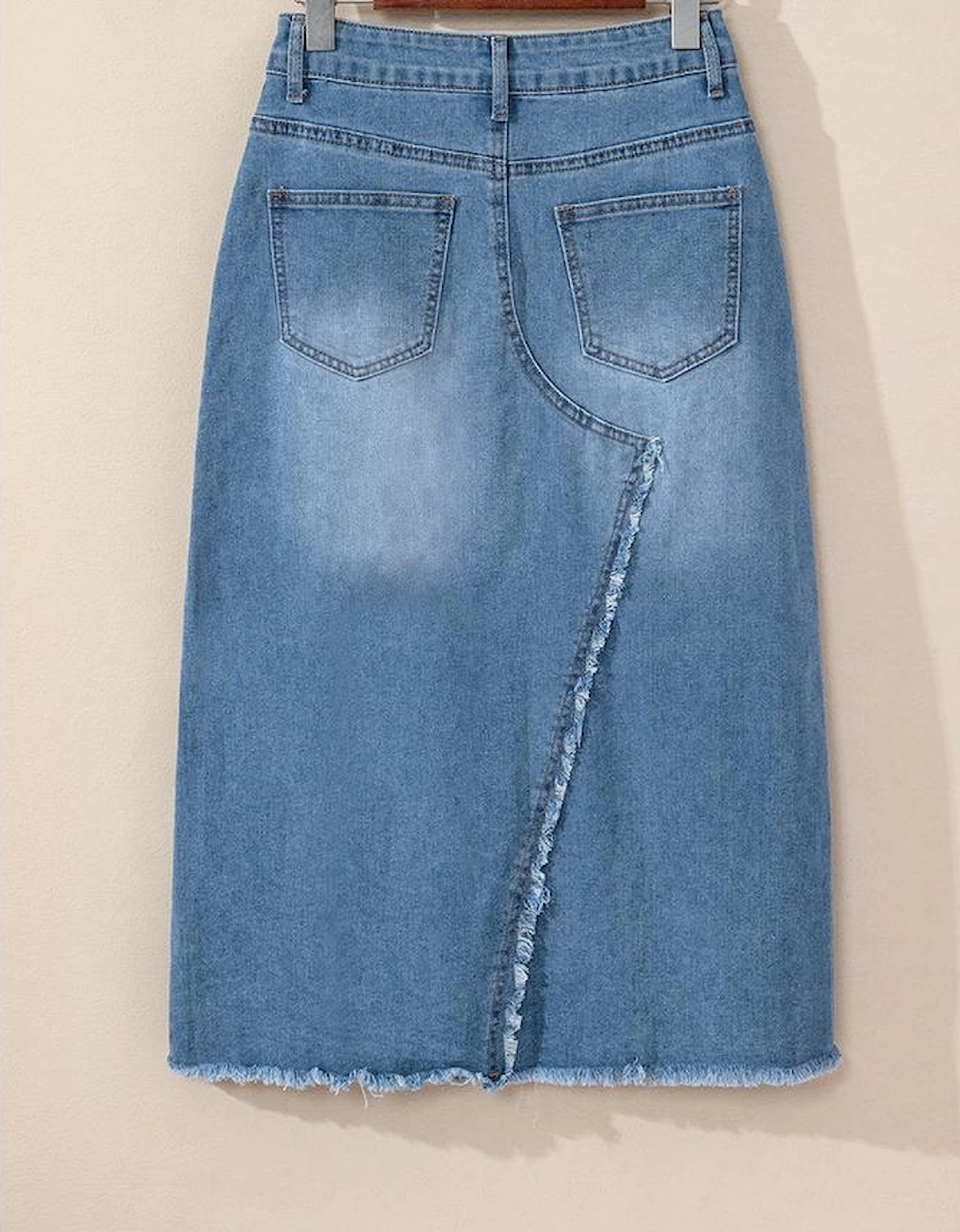 Light Blue Frayed Slit Asymmetric Denim Midi Skirt, 11 of 10