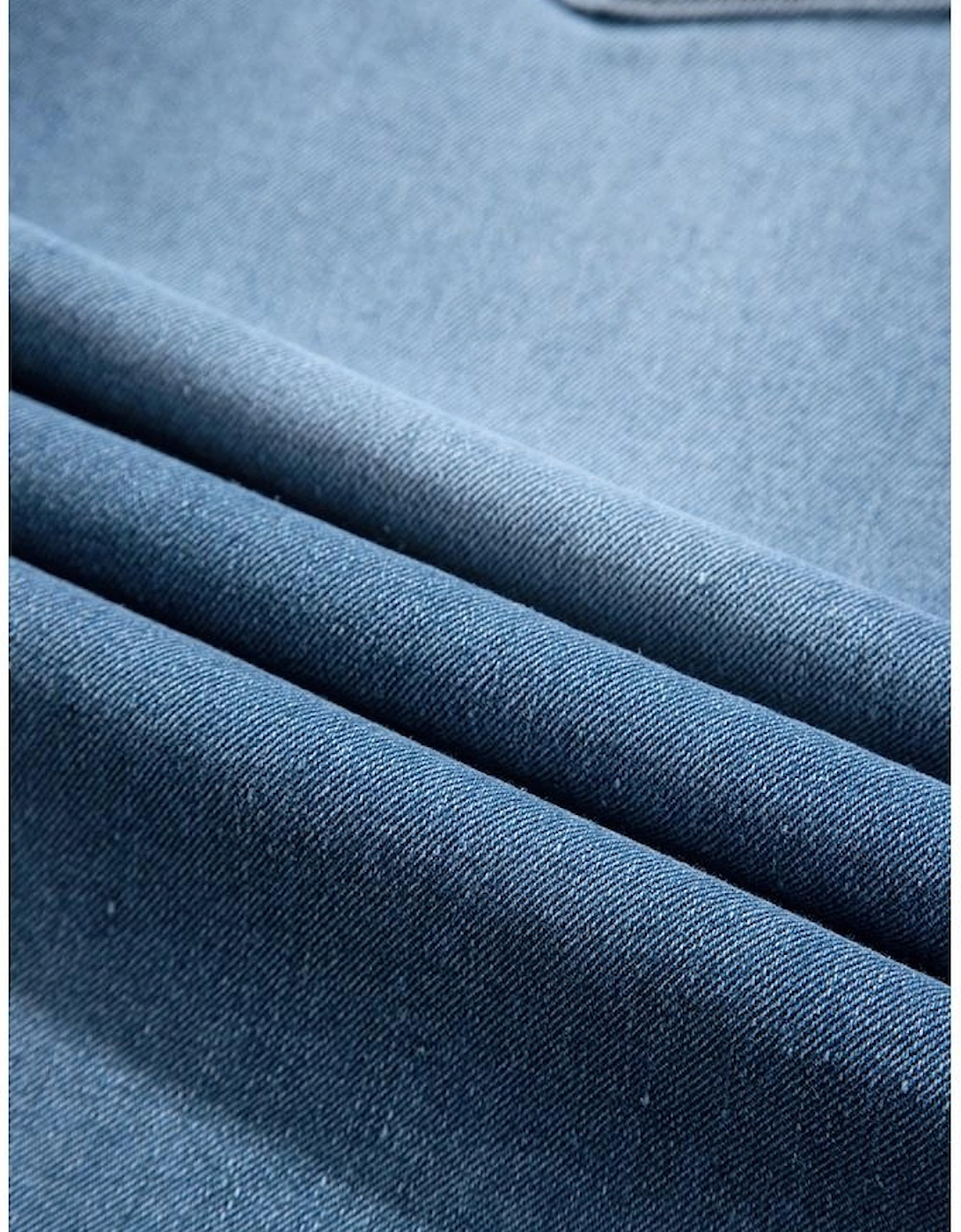 Light Blue Frayed Slit Asymmetric Denim Midi Skirt