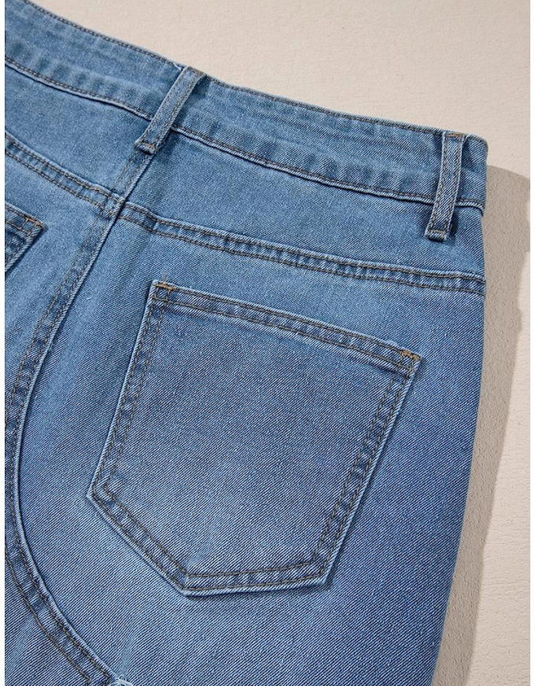 Light Blue Frayed Slit Asymmetric Denim Midi Skirt