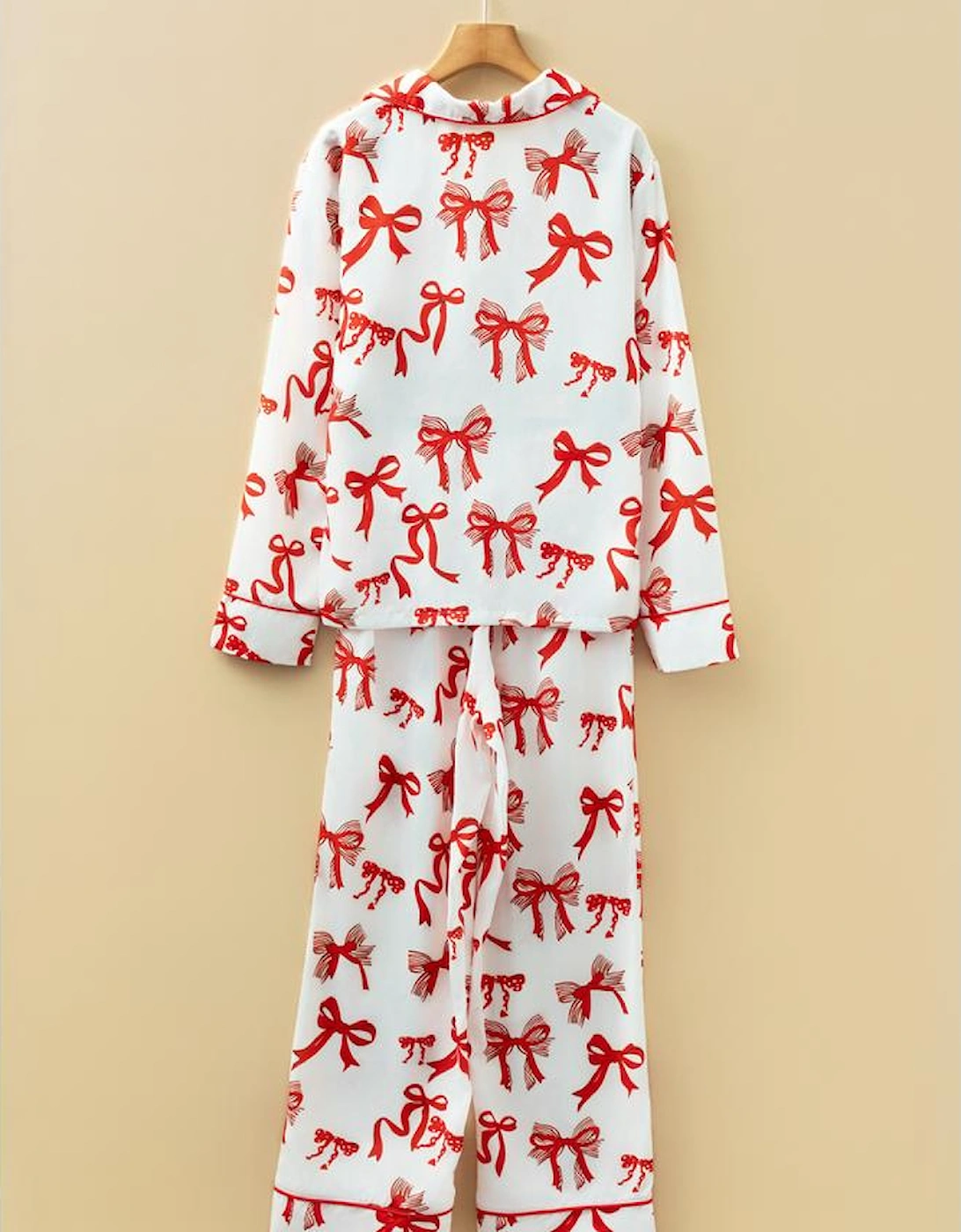 Red Christmas Bow Print Long 2pcs Pajama Set