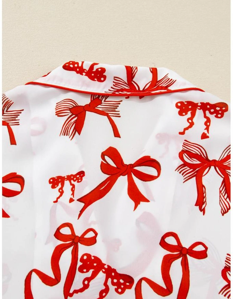 Red Christmas Bow Print Long 2pcs Pajama Set