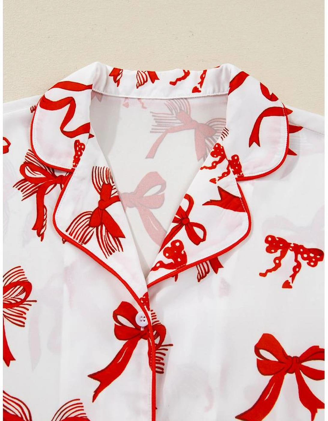 Red Christmas Bow Print Long 2pcs Pajama Set