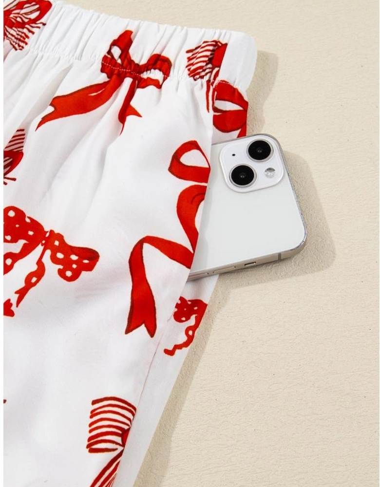 Red Christmas Bow Print Long 2pcs Pajama Set