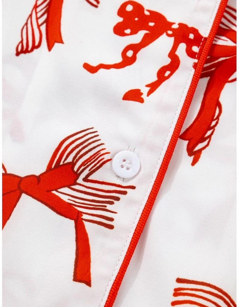 Red Christmas Bow Print Long 2pcs Pajama Set