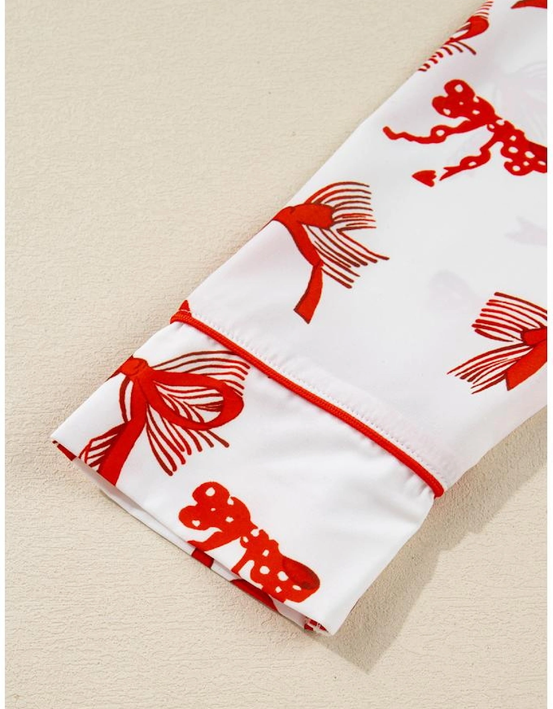 Red Christmas Bow Print Long 2pcs Pajama Set