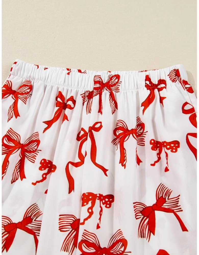 Red Christmas Bow Print Long 2pcs Pajama Set