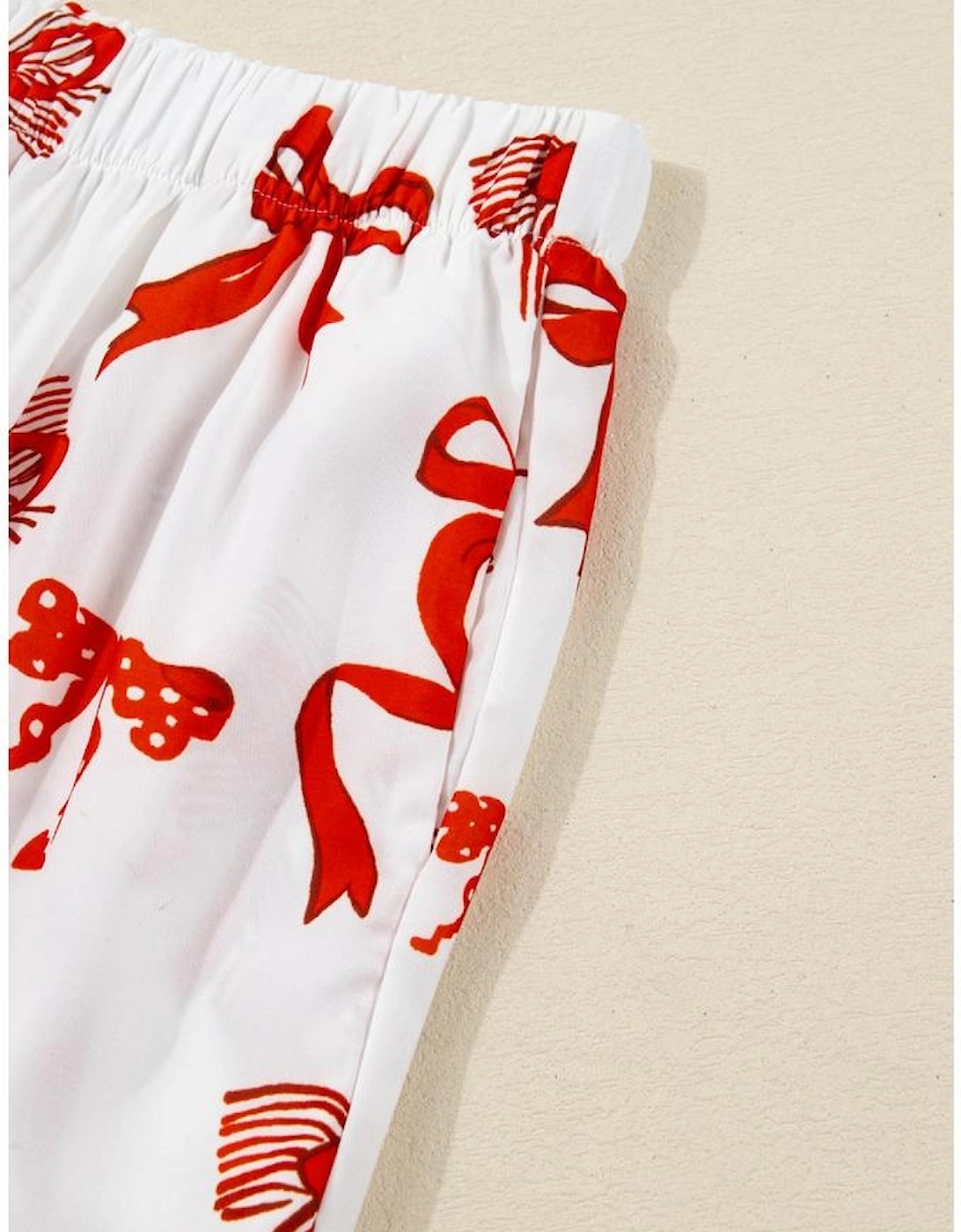Red Christmas Bow Print Long 2pcs Pajama Set