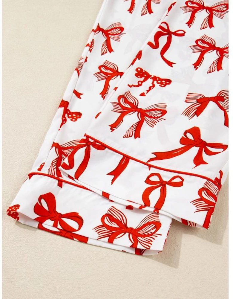 Red Christmas Bow Print Long 2pcs Pajama Set