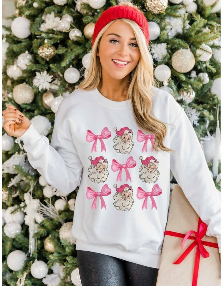 Beige Santa Claus Bowknot Pattern Christmas Sweatshirt