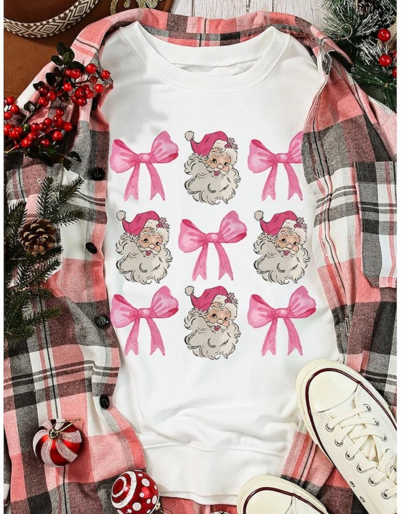 Beige Santa Claus Bowknot Pattern Christmas Sweatshirt