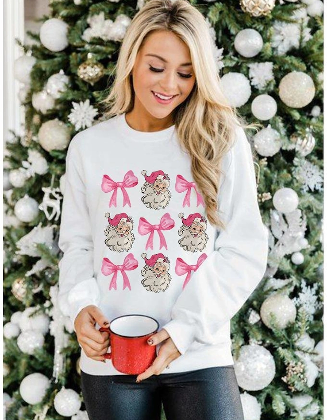 Beige Santa Claus Bowknot Pattern Christmas Sweatshirt