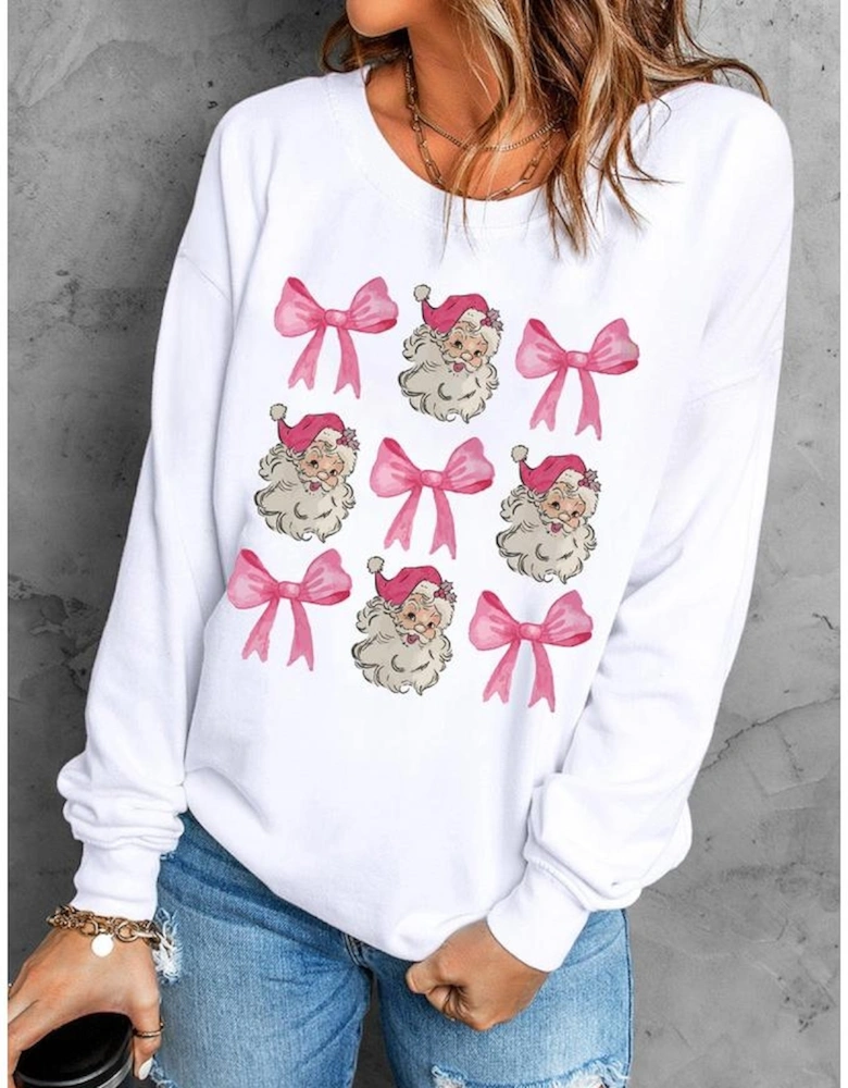 Beige Santa Claus Bowknot Pattern Christmas Sweatshirt