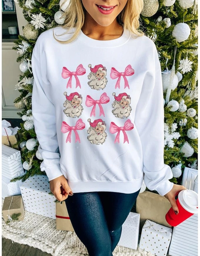 Beige Santa Claus Bowknot Pattern Christmas Sweatshirt
