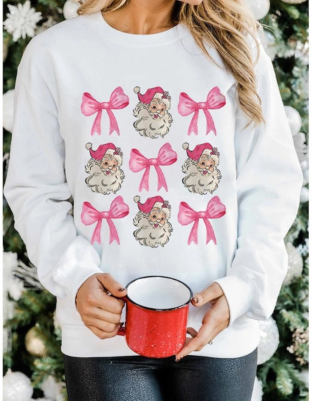 Beige Santa Claus Bowknot Pattern Christmas Sweatshirt