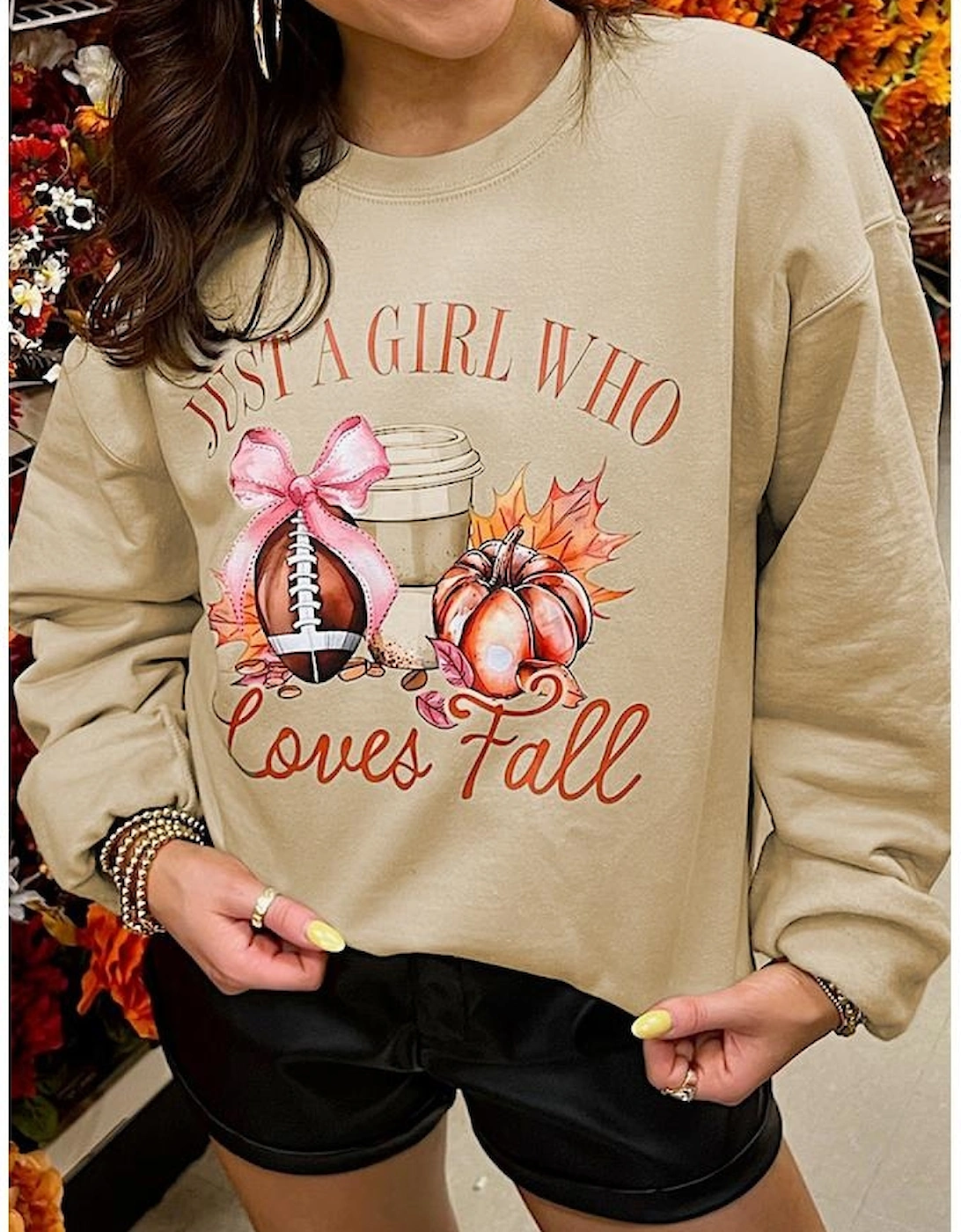 Parchment Just a Girl Who Loves Fall Printed Sweatshirt