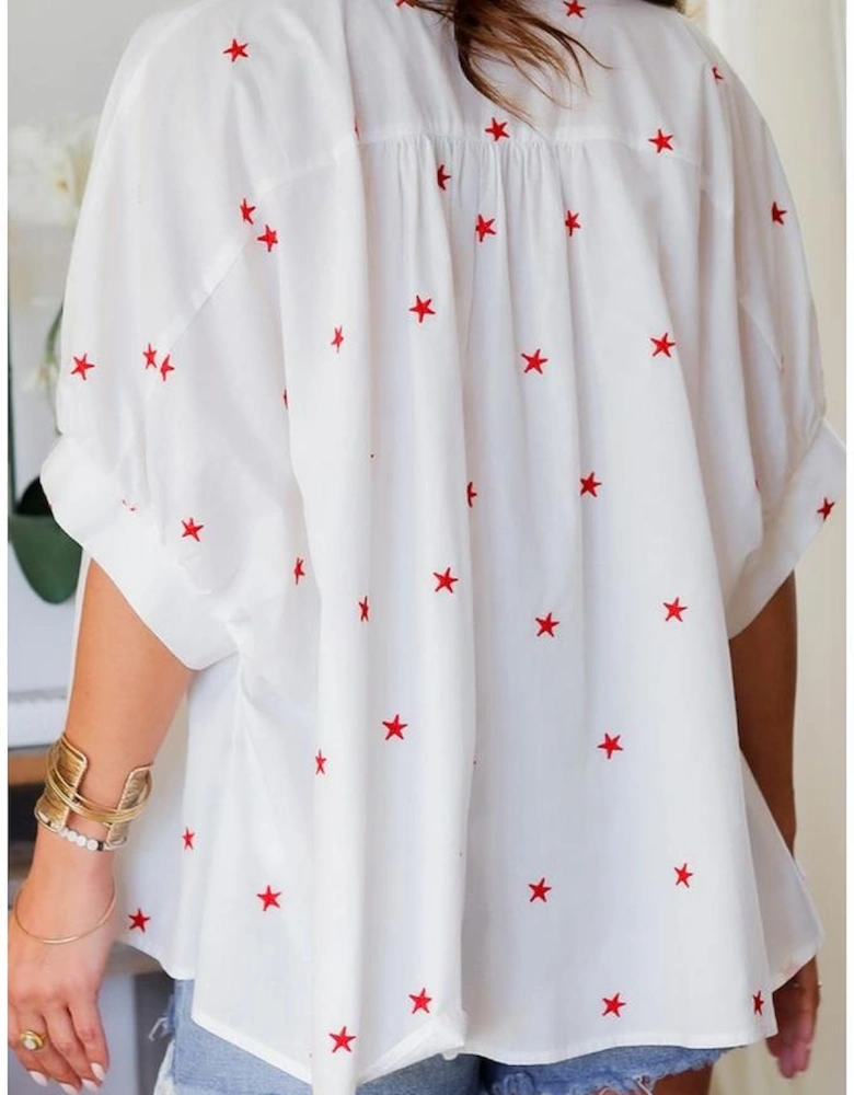 White Little Stars Printed Loose Half Sleeve Loose Shirt