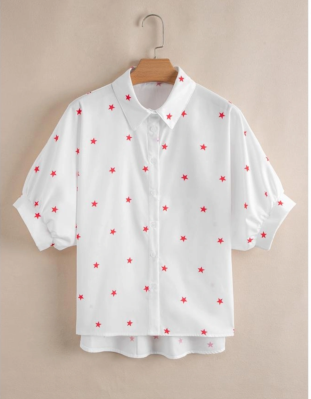 White Little Stars Printed Loose Half Sleeve Loose Shirt