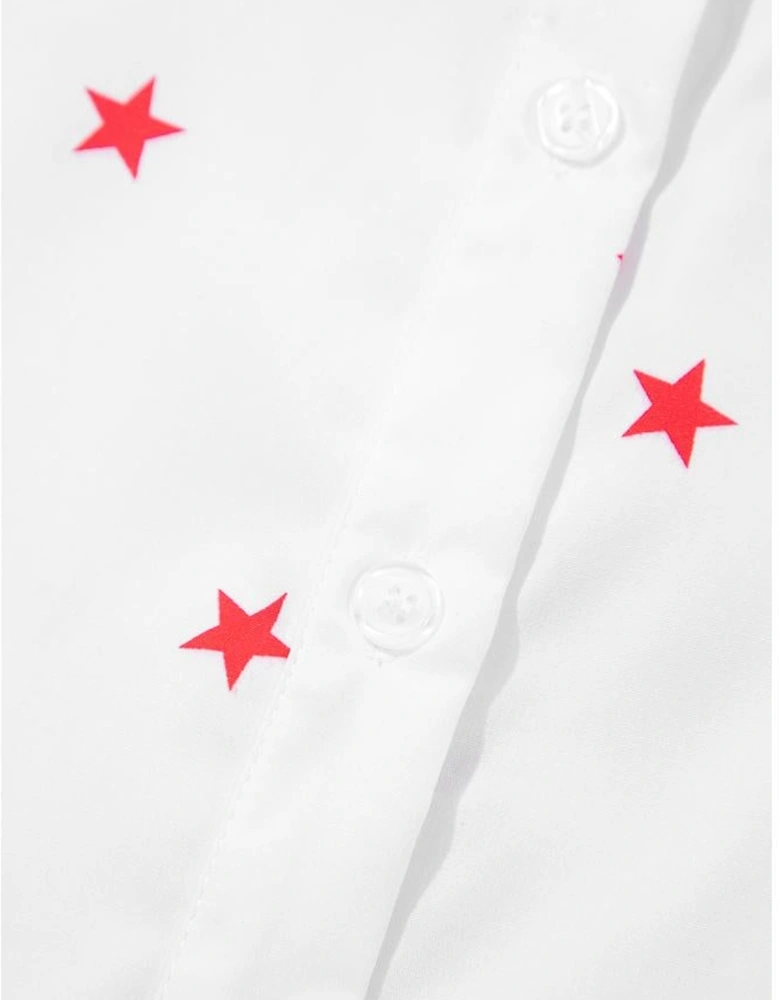 White Little Stars Printed Loose Half Sleeve Loose Shirt