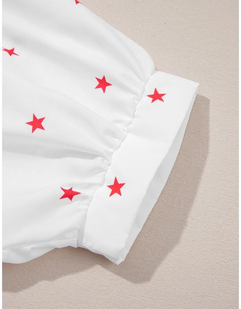 White Little Stars Printed Loose Half Sleeve Loose Shirt