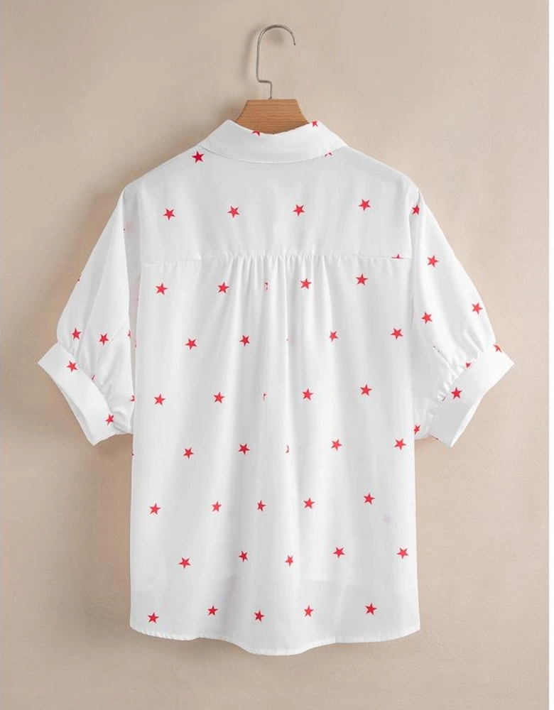 White Little Stars Printed Loose Half Sleeve Loose Shirt