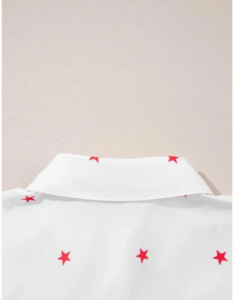 White Little Stars Printed Loose Half Sleeve Loose Shirt