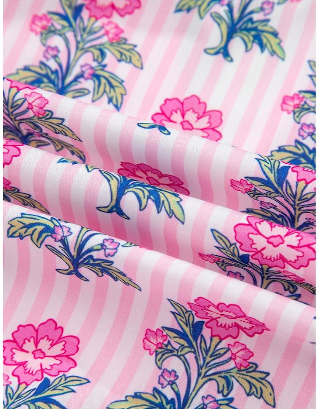 Rose Floral Striped Print Contrast Patchwork Ruffle Hem Blouse