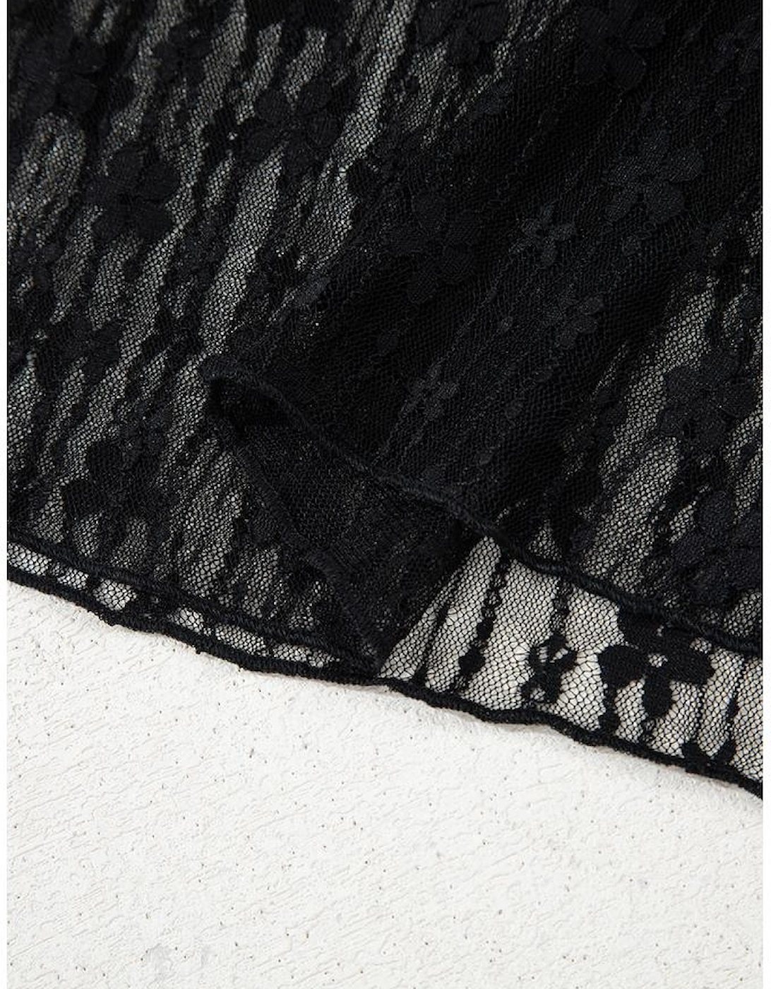 Black Sheer Floral Lace Long Sleeve Slim Fit Top