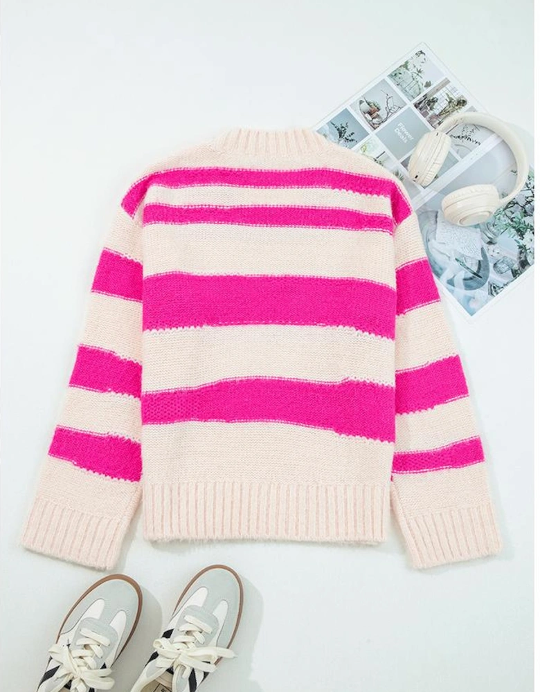 Rose Red I KNOW WAHT I WAT Sequin Letter Graphic Colorblock Loose Sweater