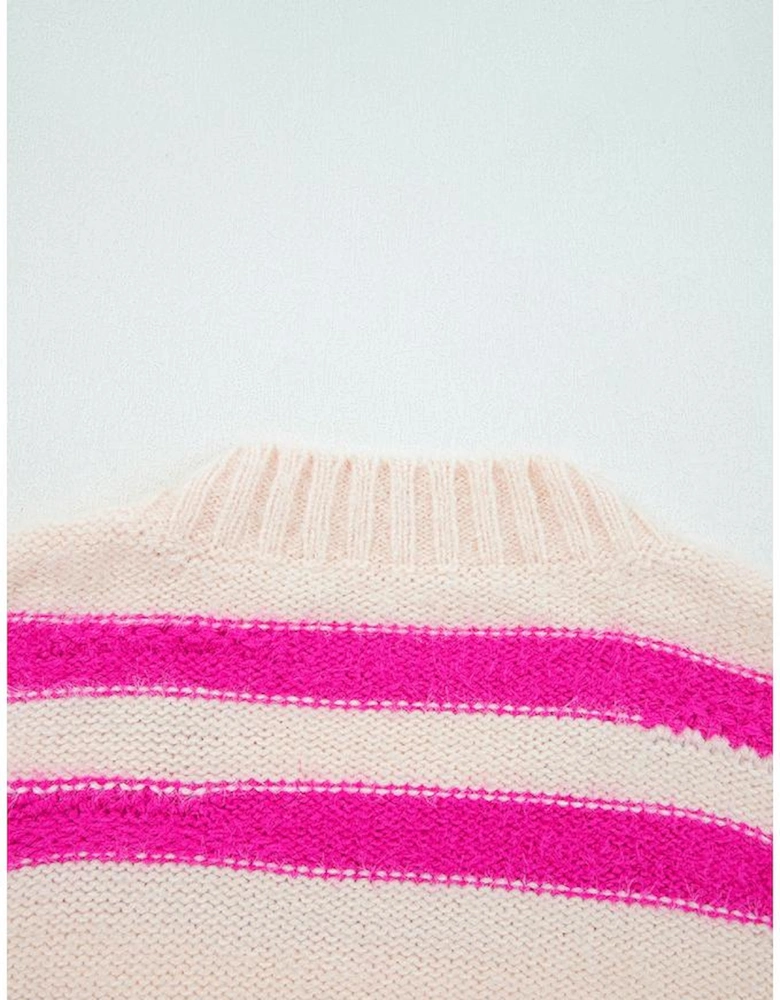 Rose Red I KNOW WAHT I WAT Sequin Letter Graphic Colorblock Loose Sweater