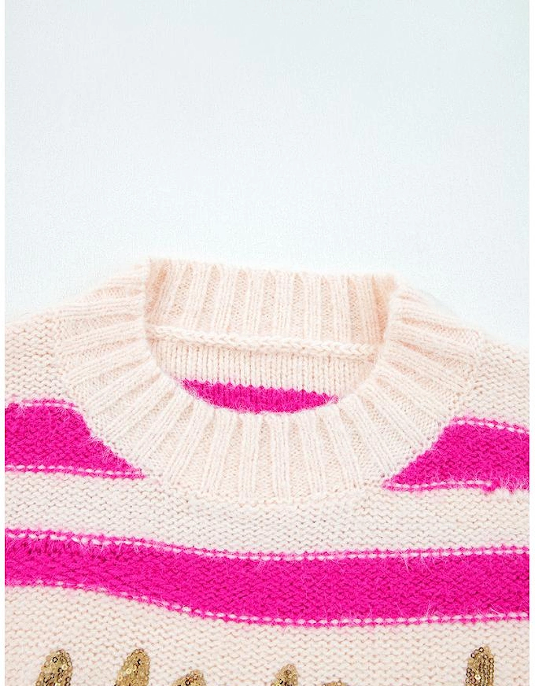 Rose Red I KNOW WAHT I WAT Sequin Letter Graphic Colorblock Loose Sweater