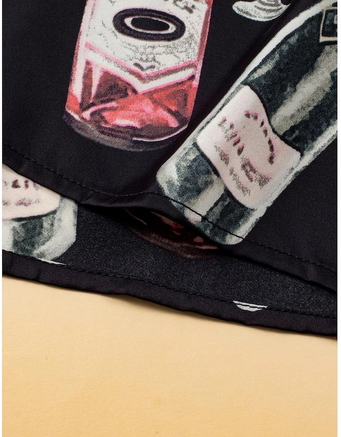 Black Champagne Print Silky Short Sleeve Pajamas Set