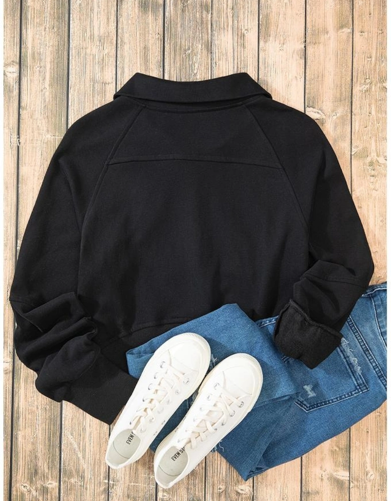 Black Quarter Zip Stand Neck Kangaroo Pocket Sweatshirt