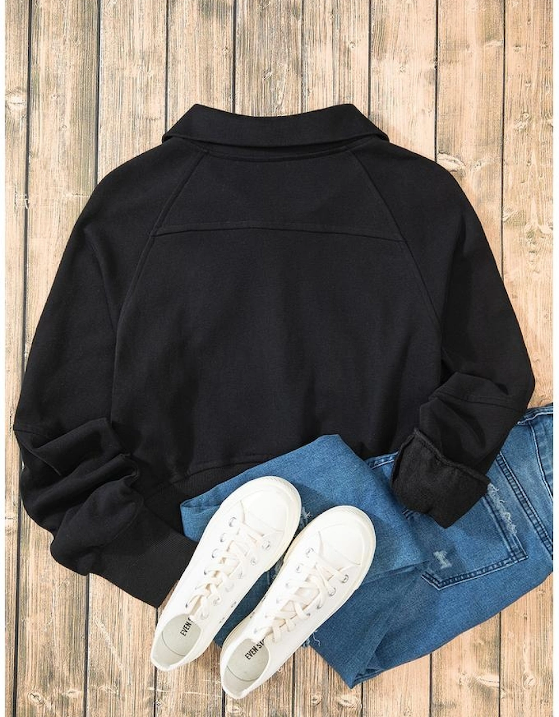 Black Quarter Zip Stand Neck Kangaroo Pocket Sweatshirt