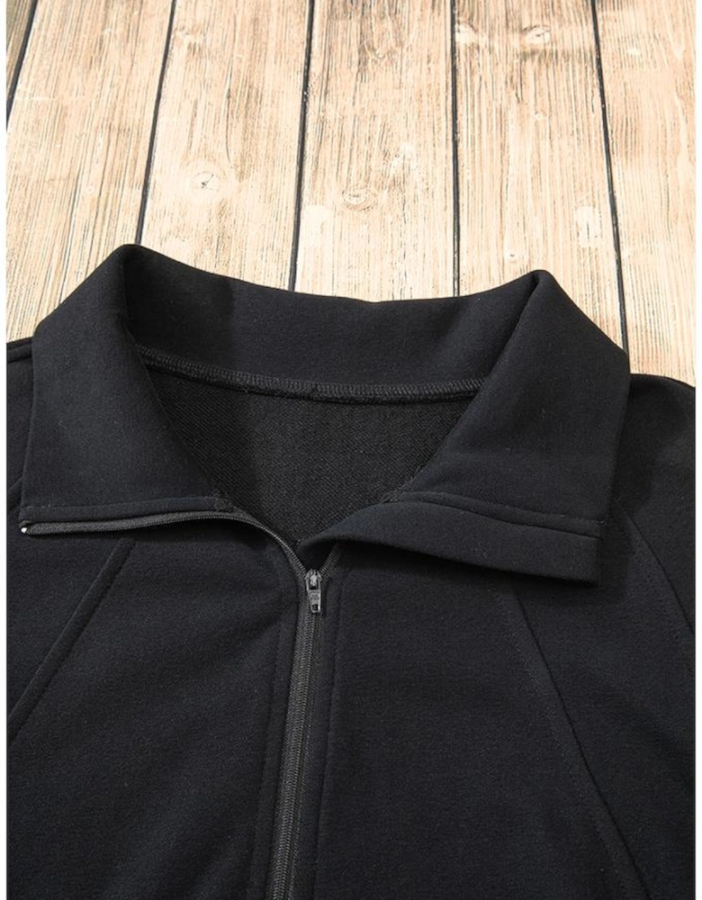 Black Quarter Zip Stand Neck Kangaroo Pocket Sweatshirt