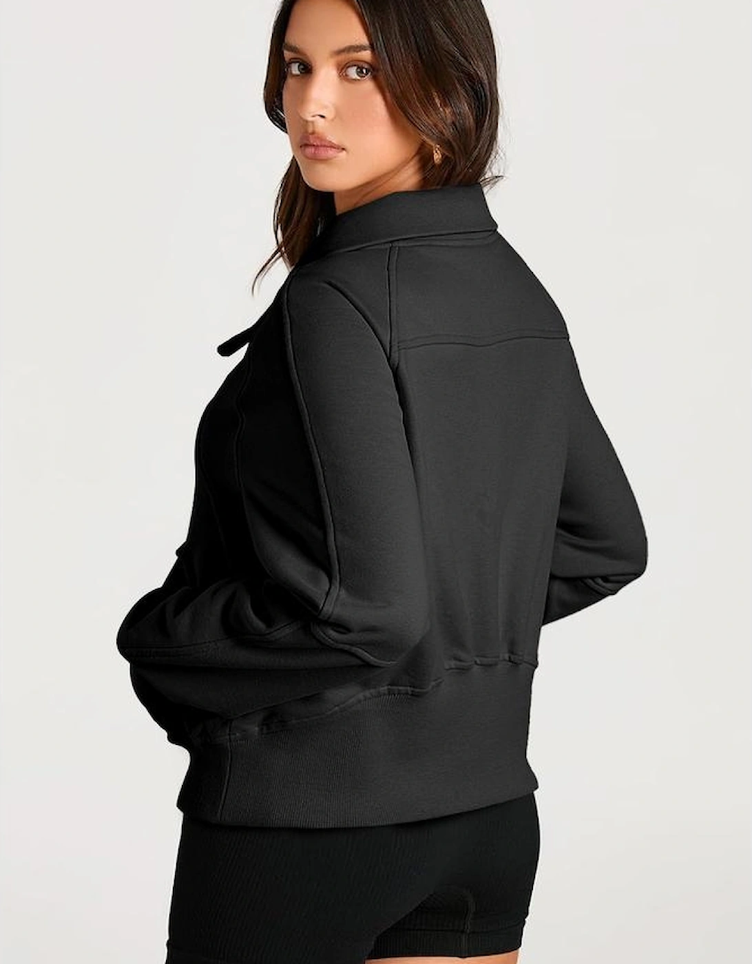 Black Quarter Zip Stand Neck Kangaroo Pocket Sweatshirt