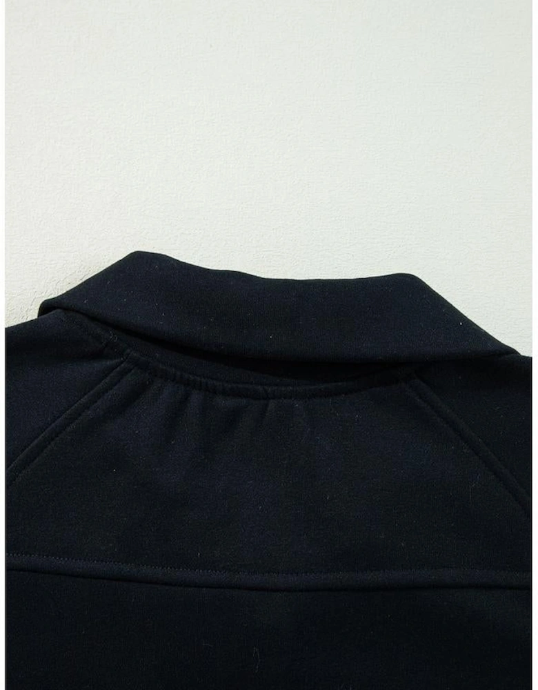 Black Quarter Zip Stand Neck Kangaroo Pocket Sweatshirt