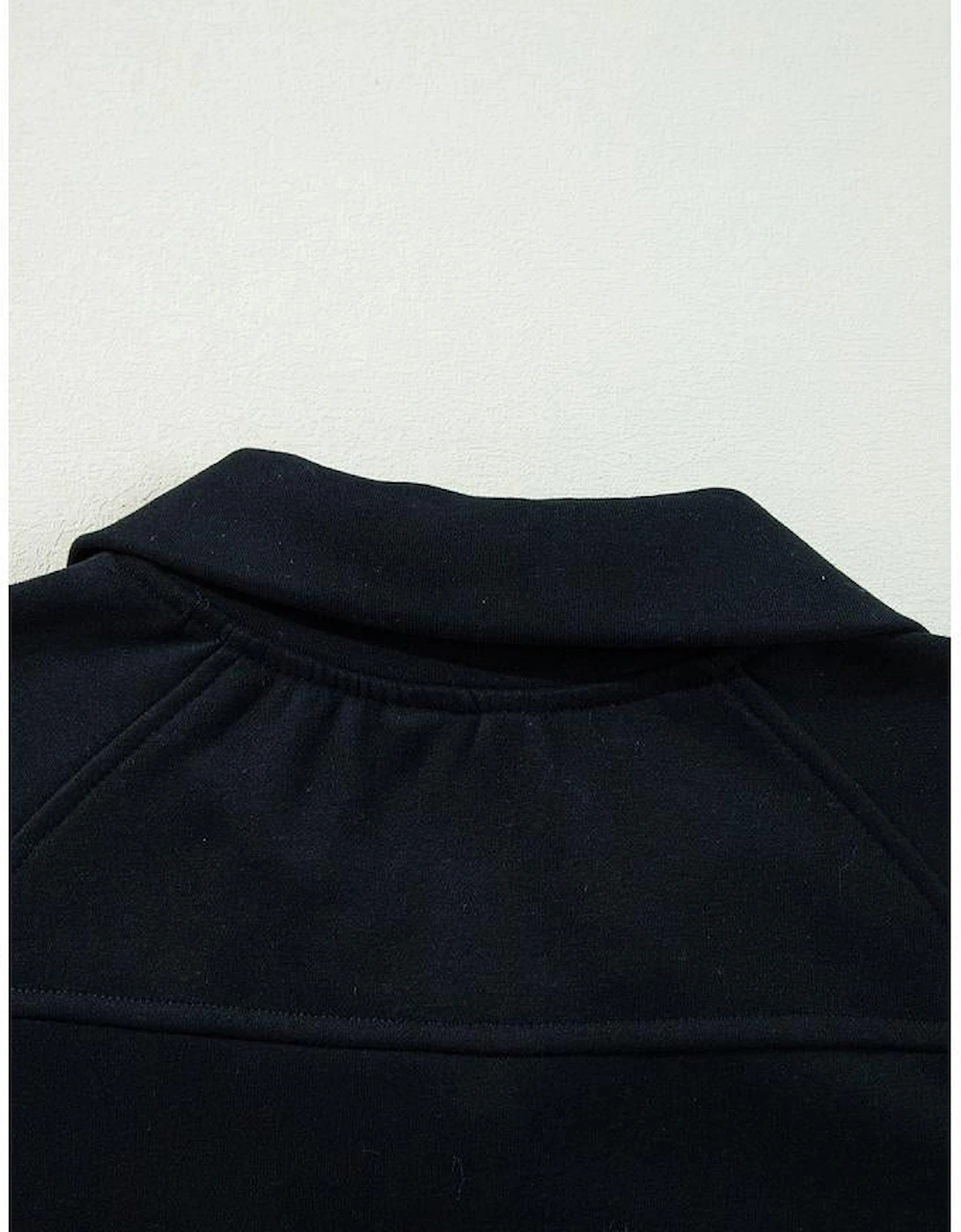 Black Quarter Zip Stand Neck Kangaroo Pocket Sweatshirt