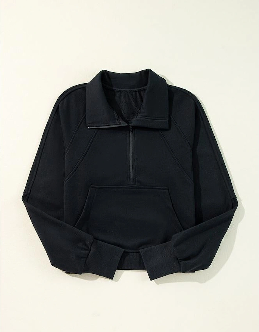 Black Quarter Zip Stand Neck Kangaroo Pocket Sweatshirt