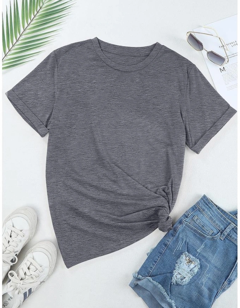 Gray Casual Plain Crew Neck Tee