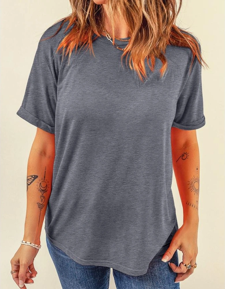Gray Casual Plain Crew Neck Tee