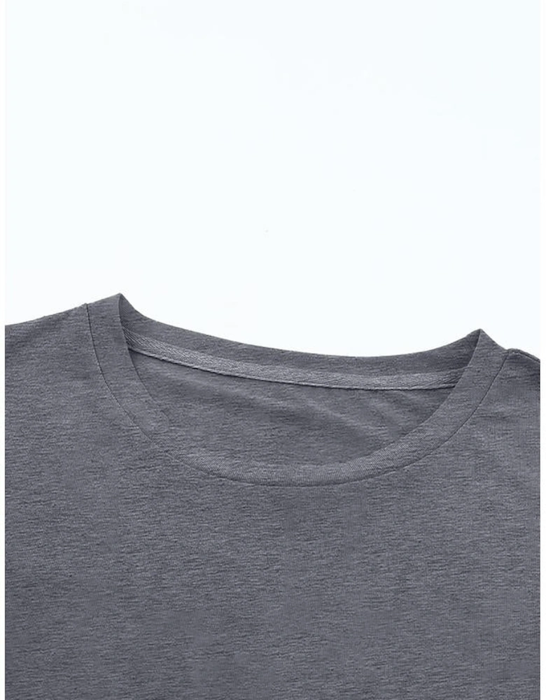 Gray Casual Plain Crew Neck Tee