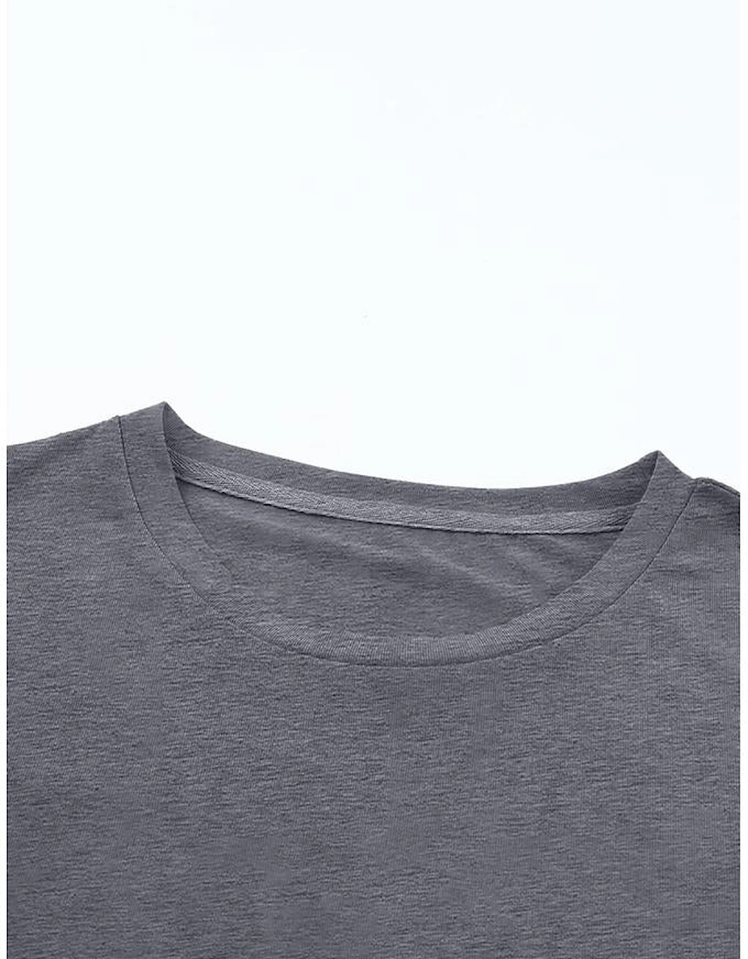 Gray Casual Plain Crew Neck Tee
