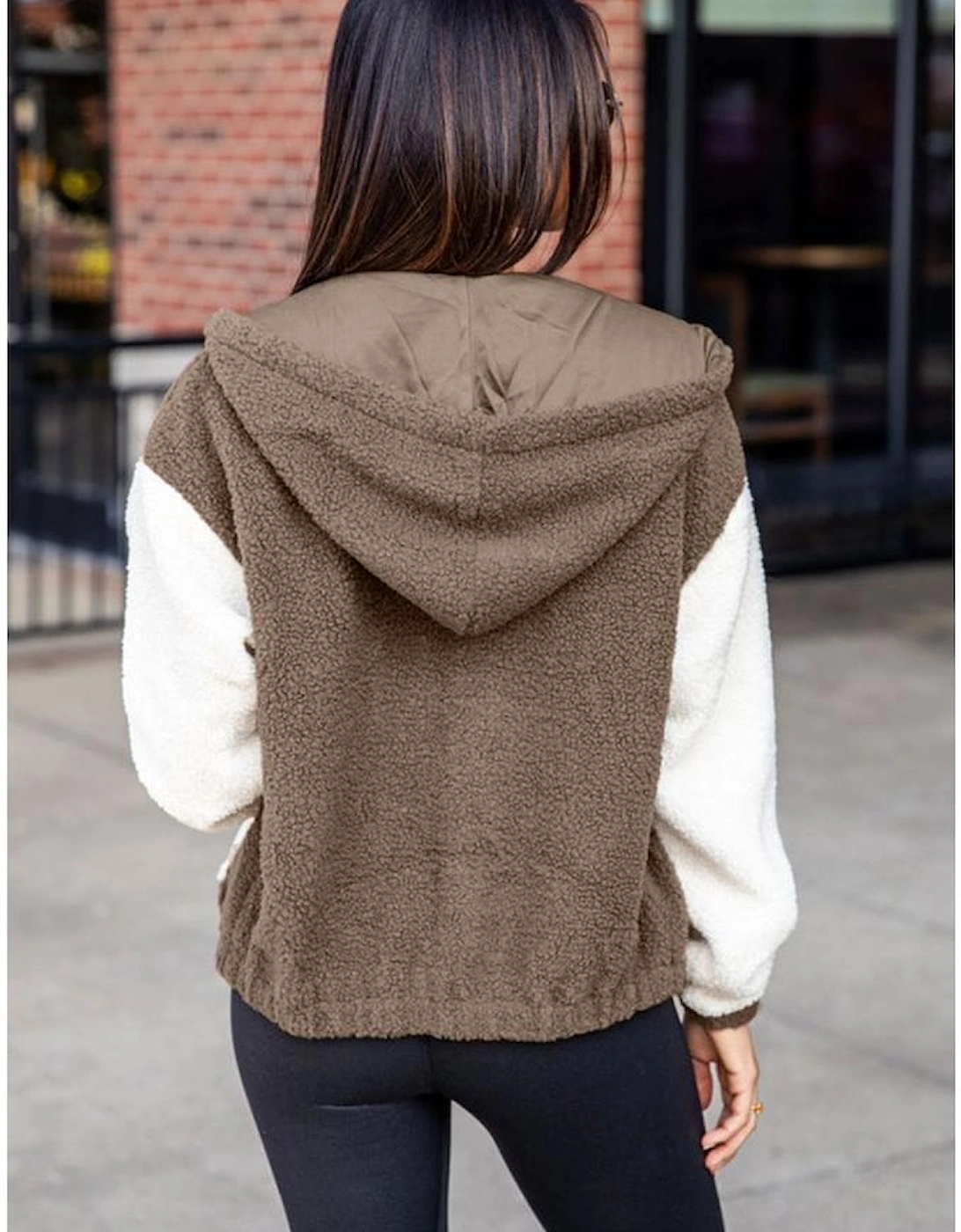 Brown Colorblock Hooded Zip-Up Pocketed Sherpa Jacket, 6 of 5