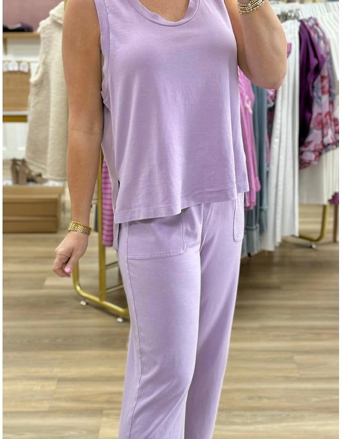 Orchid Petal Mineral Wash Casual Round Neck Tank and Straight Loose Drawstring Pants Set, 4 of 3