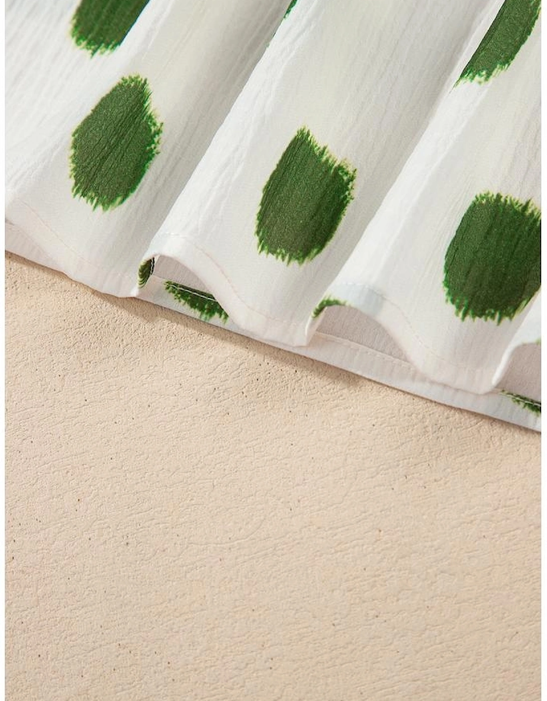 Apricot Polka Dot Print Shirred Yoke Notched Neck Balloon Sleeve Blouse