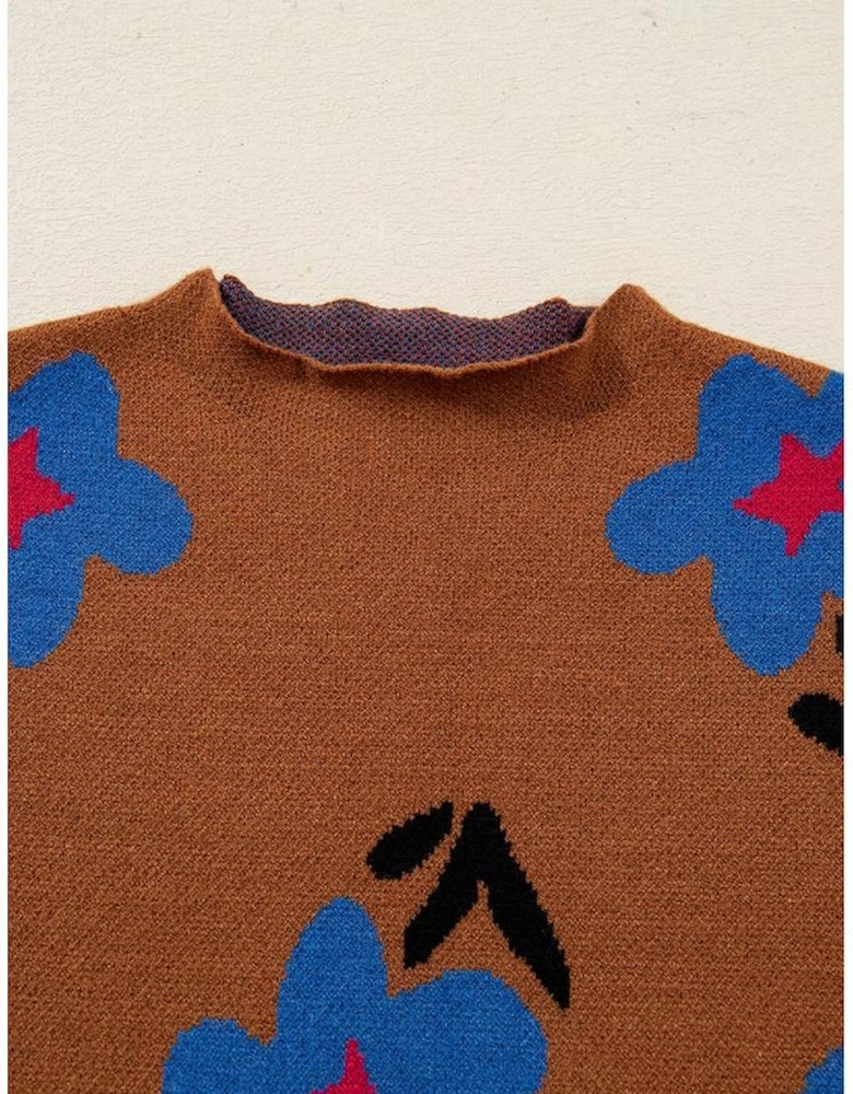 Chestnut Floral High Neck Sweater Vest