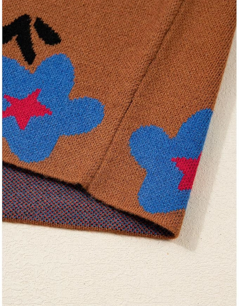 Chestnut Floral High Neck Sweater Vest