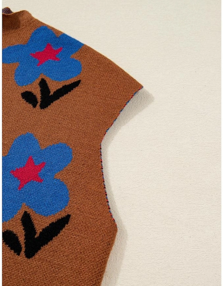 Chestnut Floral High Neck Sweater Vest